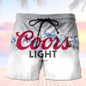 Coors Light Mens Casual Drinking Print Beach Shorts Summer Vacation Wear, Coors Light Inspired Mens Beach Shorts Casual Party Vacation Outfit