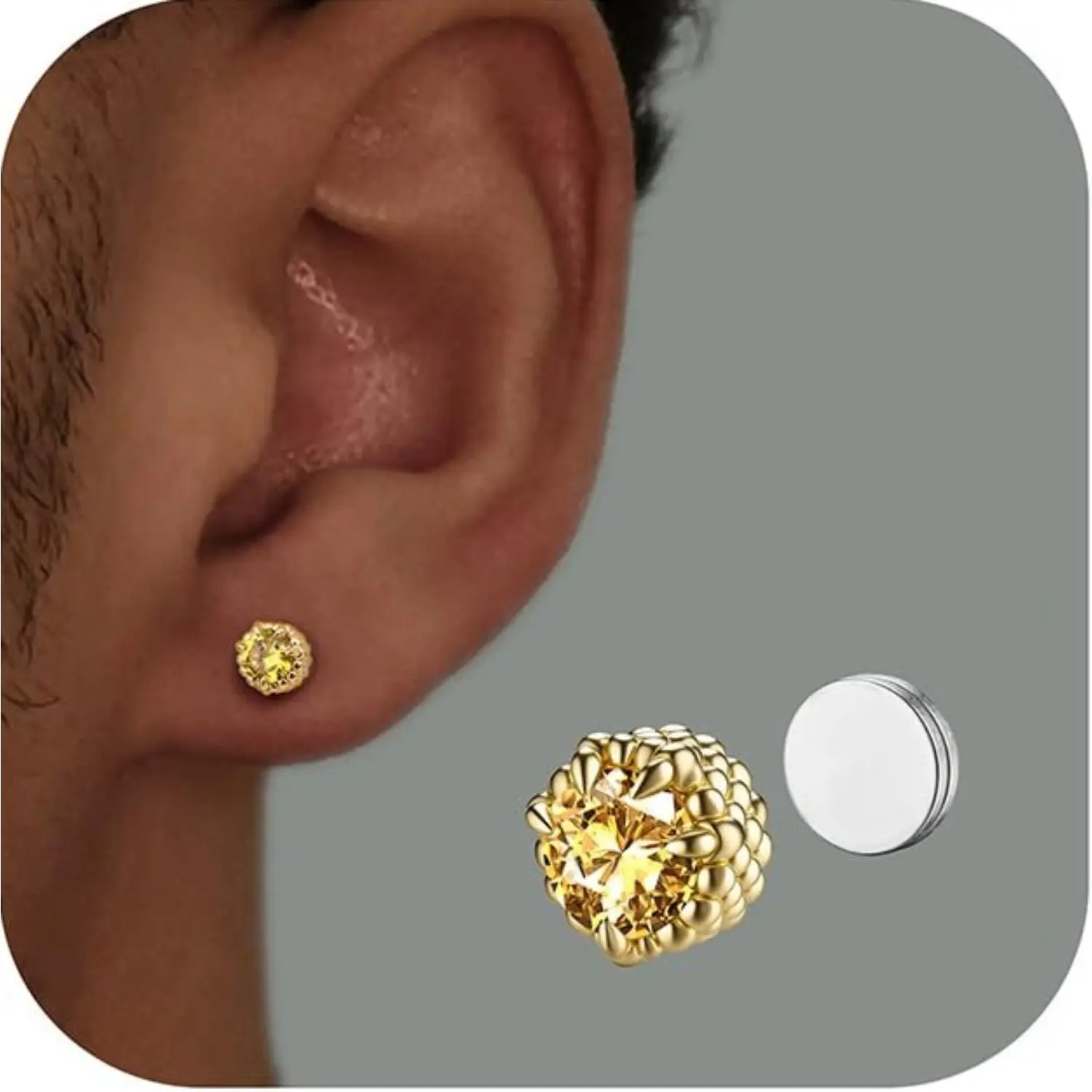 Non-Piercing Magnetic Earrings for Men and Women, Punk Dragon Claw Stainless Steel Clip-On Studs with 5A Cubic Zirconia, Hypoallergenic Trendy Jewelry, 5/6.5/8mm, Artificial Zirconia Earrings, Stud Earrings Jewelry