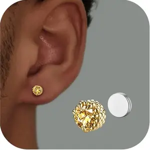 YADOCA 1Pair Magnetic Earrings for Men Women 5A Shiny CZ Dragon Claw Punk Hypoallergenic Stainless Steel Non Piercing Clip on Fake Earrings Studs Gold Silver Black 5/6.5/8MM Not Easy to Fall