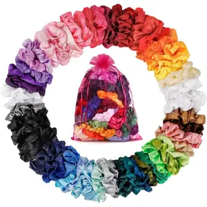 Women's Satin Silk Scrunchies Bulk Set - 60-Pack Hair Accessory Set for Curly Hair Wearers