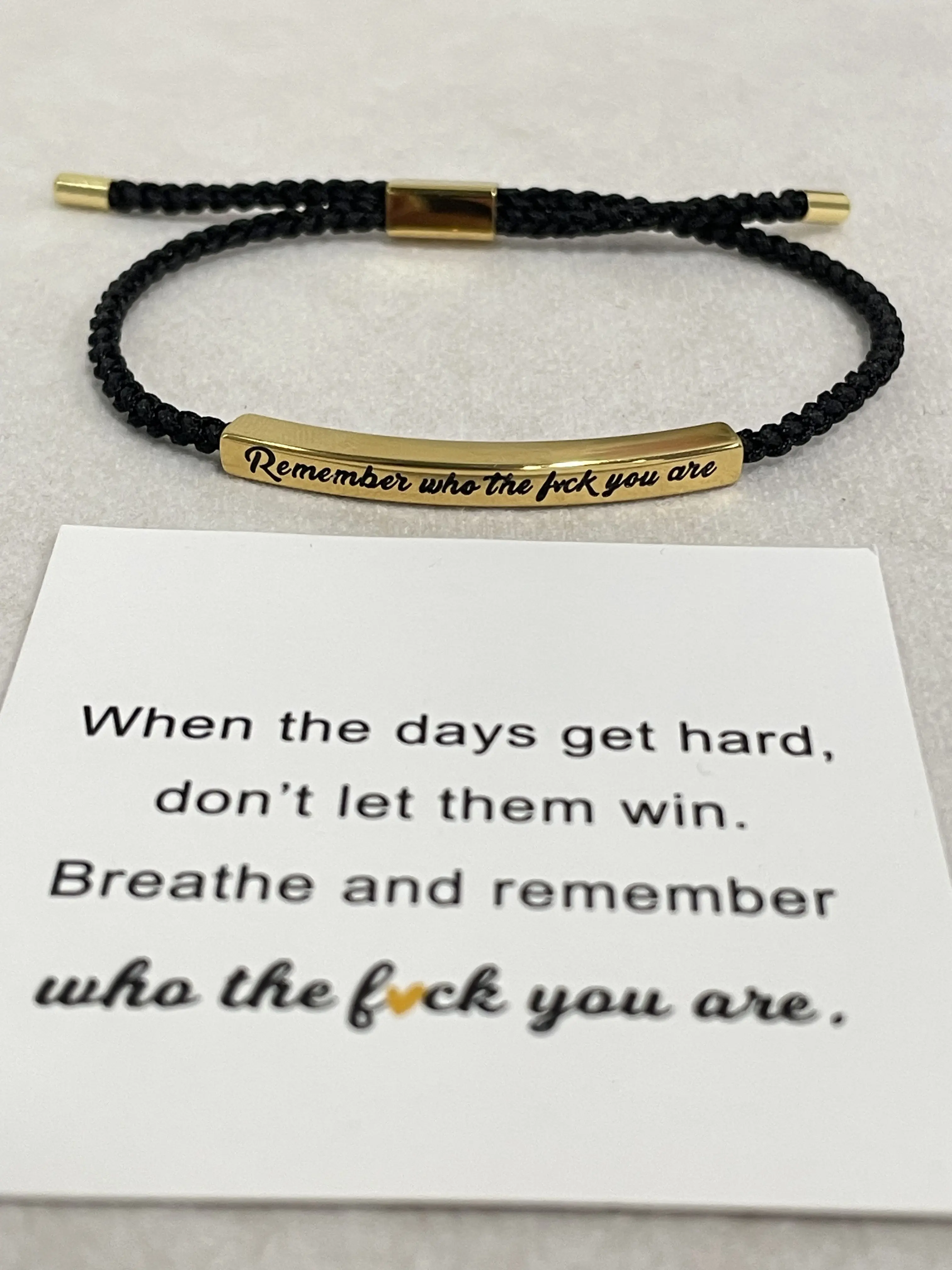 Inspire Bracelet "Remember Who the F You Are" - Premium Artistic Engraving Stainless Steel & 18k Gold Plated - Adjustable Up to 10inch, Perfect Gift for Mother's Day / Birthday, SummerVibes