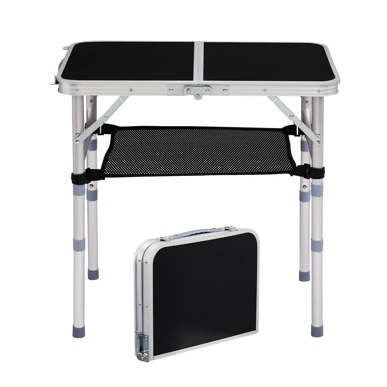 Karlhome Outdoor Folding Camping Table, 2ft Portable Pinic Table with 3 Adjustable Height, Small Aluminum Foldable Lightweight Patio Side Table with Carry Handle for Outdoor Indoor Hiking Camp BBQ Beach, Black