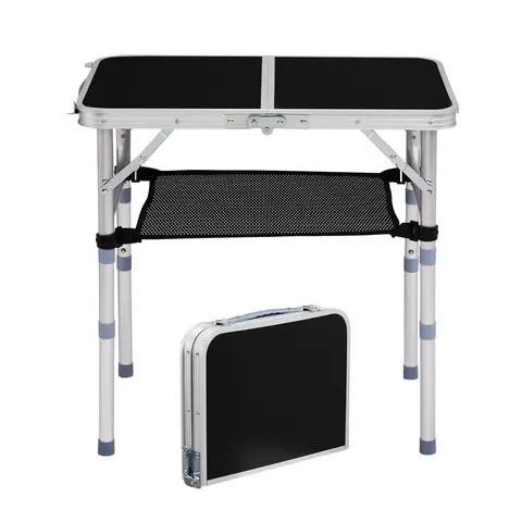 Karlhome Aluminium Picnic Folding Table - (24x15.7)in/(61x40)cm 2ft Patio Fit, 3 Adjustable Heights, Lightweight Outdoor Side Table with Carry Handle, Storage, Wipe-Clean Top, for Camping, Picnics, Black