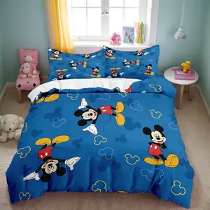 [mothers day gift ideas] DISNEY CLASSIC 3-piece Mickey Mouse Blue Background Printed Duvet Cover Set (1*Duvet Cover + 2*Pillowcases, without Filling), Soft Comfortable Digital Print Quilt Cover Set, Suitable for Home Bedroom, School Bedding Decoration