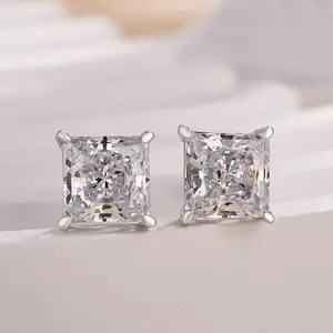 Effinny Jewelry 2.0ct*2pcs Princess Cut Stud Earrings,5A Grade Cubic Zirconia Earring for Anniversary , Wedding, Proposal Outdoorfun