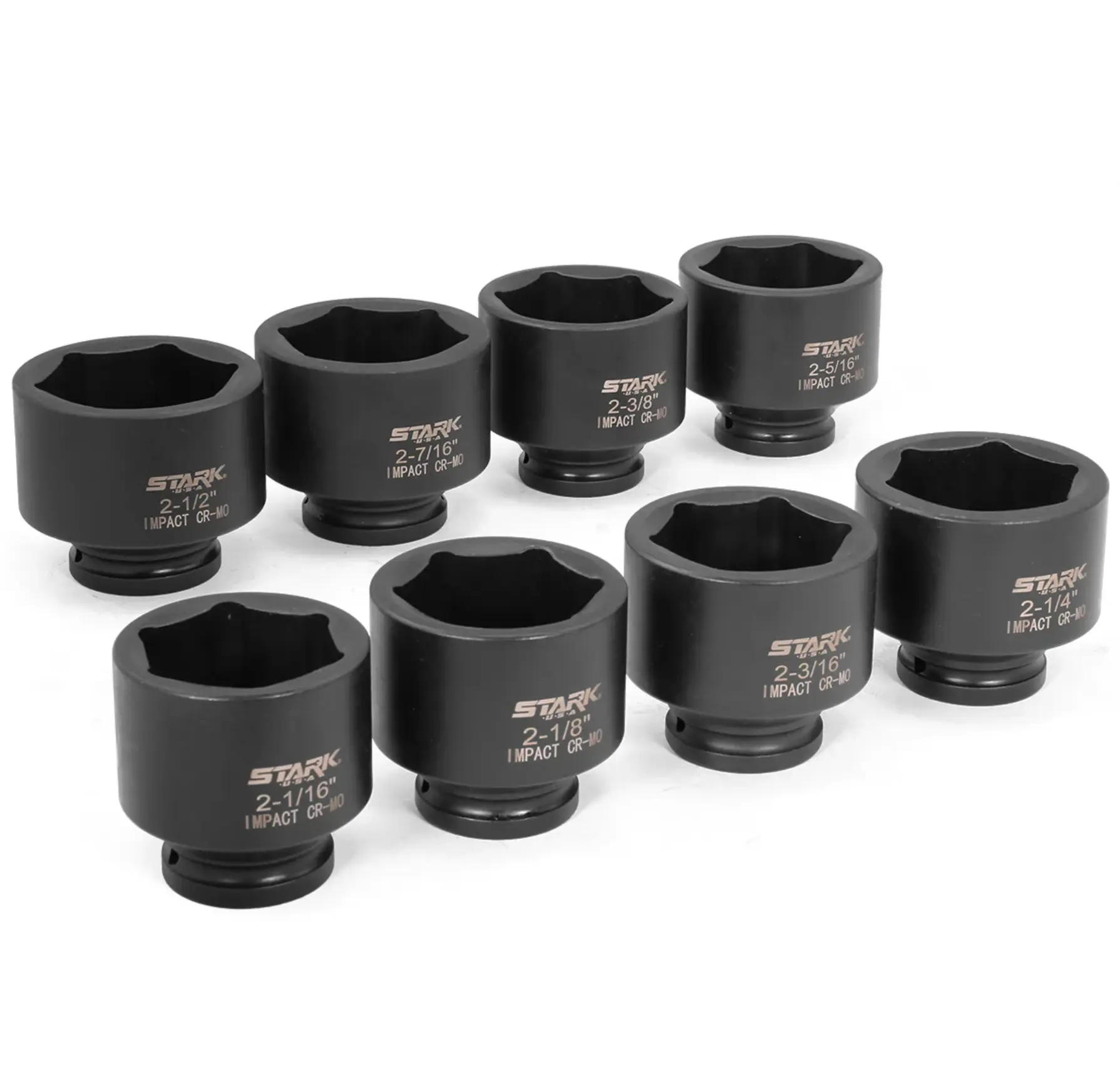 XtremepowerUS 9pc SAE Deep & Shallow Impact Socket Set, 3/4" Drive, 2-1/16"-2-1/2 inches Sizes, Cr-Mo Steel, High-Contrast Laser Marks, Blow-Molded Case, Impact Grip, for Mechanic Garages, Tools for Mechanics on Metal Surfaces