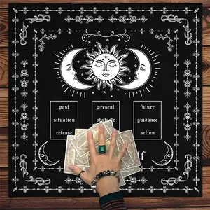 Mystical Sun & Moon Pattern Tarot Tablecloth, Tarot Card Witch Astrology Divination Board, Gift Packaging Supplies for Party Decoration