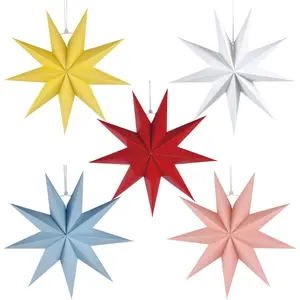 5Pack 9-Pointed Paper Star Lantern 11.8 inch Hanging Paper Lampshade for Winter Wonderland Xmas Day Decoration Wedding Birthday Party Home Decor (Multi-Colored)