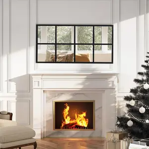 Modern Window Pane Wall Mirror, 24x36 & 16x32 Inch Black Metal Framed Decorative Mirror for Entryway, Living Room or Bedroom, Single or 2 Pack Available