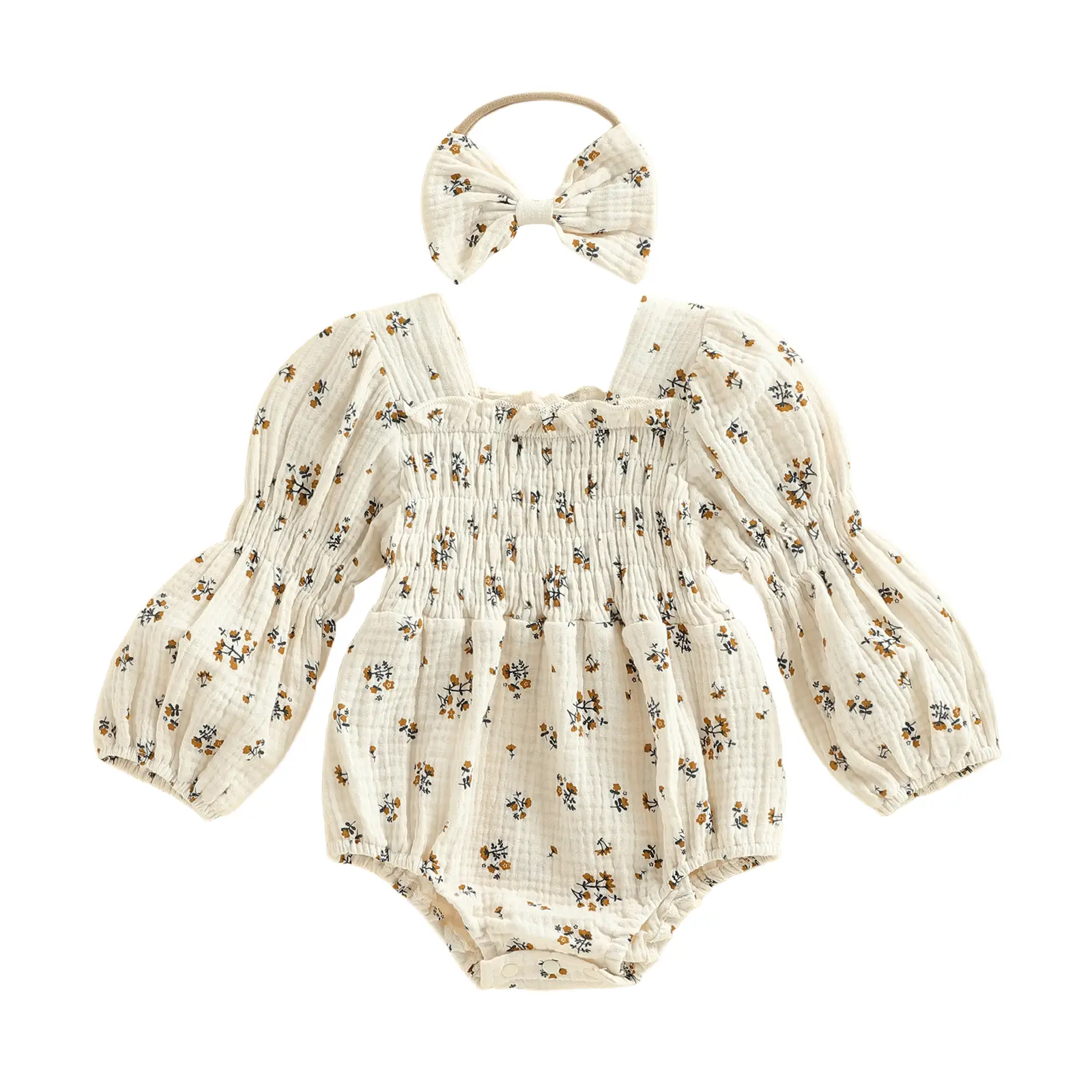 Sprifallbaby Flora Newborn Baby Girls Clothing Long Sleeve Bubble Romper Jumpsuit with Headband, Cute Winter Infant Bodysuit Outfit