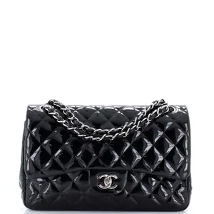 Pre-owned CHANEL Patent Leather Shoulder Bags Classic Double Flap Bag Quilted Patent Jumbo by Rebag