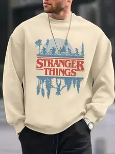 Men's Oversized Crewneck Sweatshirt Stranger Things-Themed Graphic Print Upside Down Mirror Design (Biking Characters + Monster Reflection) + Classic Title TV Series Retro Trendy Style Personalized Top