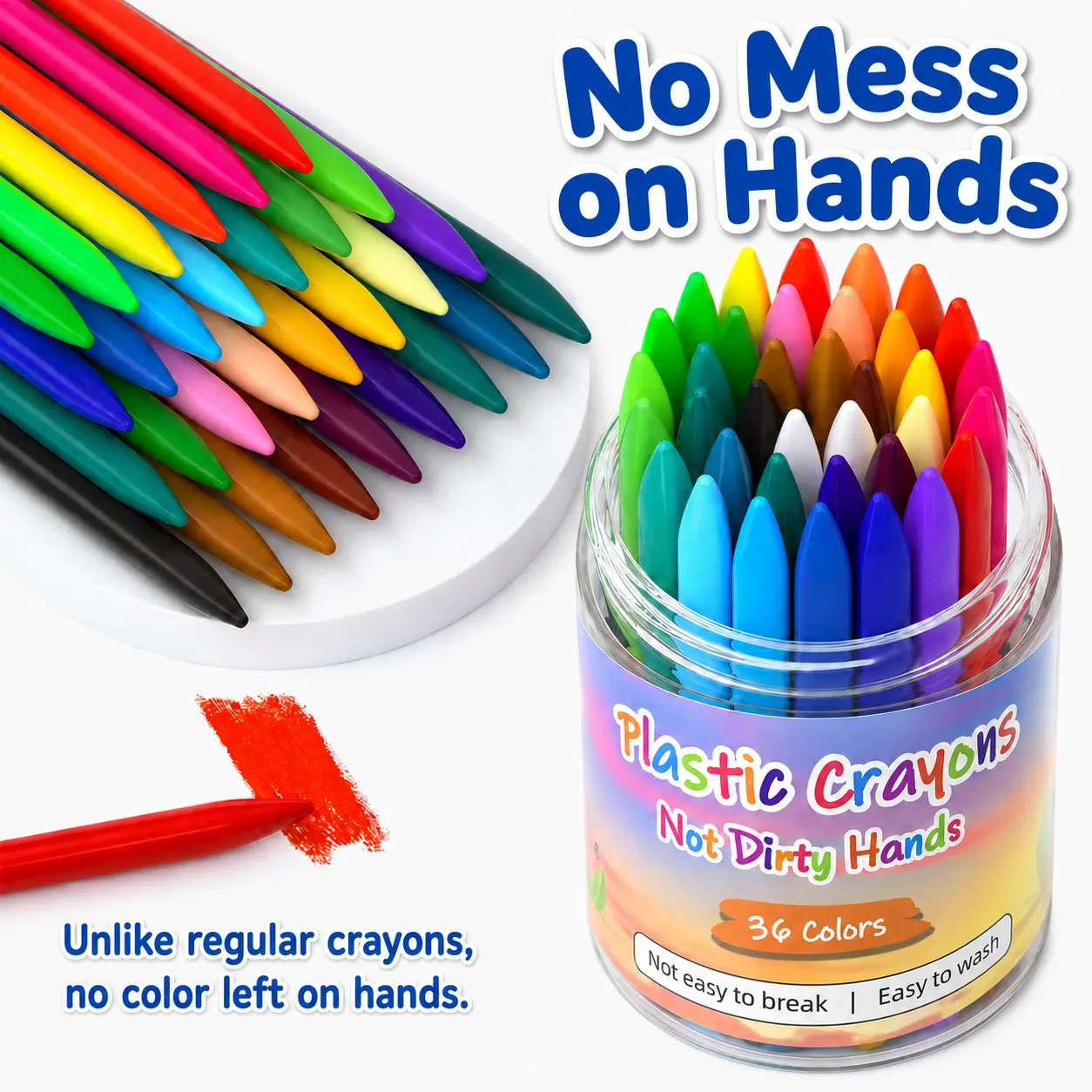 No-Mess Plastic Crayons Set with 2 Coloring Books, 12/24/36 Break-Resistant Water-Resistant Easy-Grip Art Crafting Kit, Art School Supplies for Toddlers & Crafting with Kids