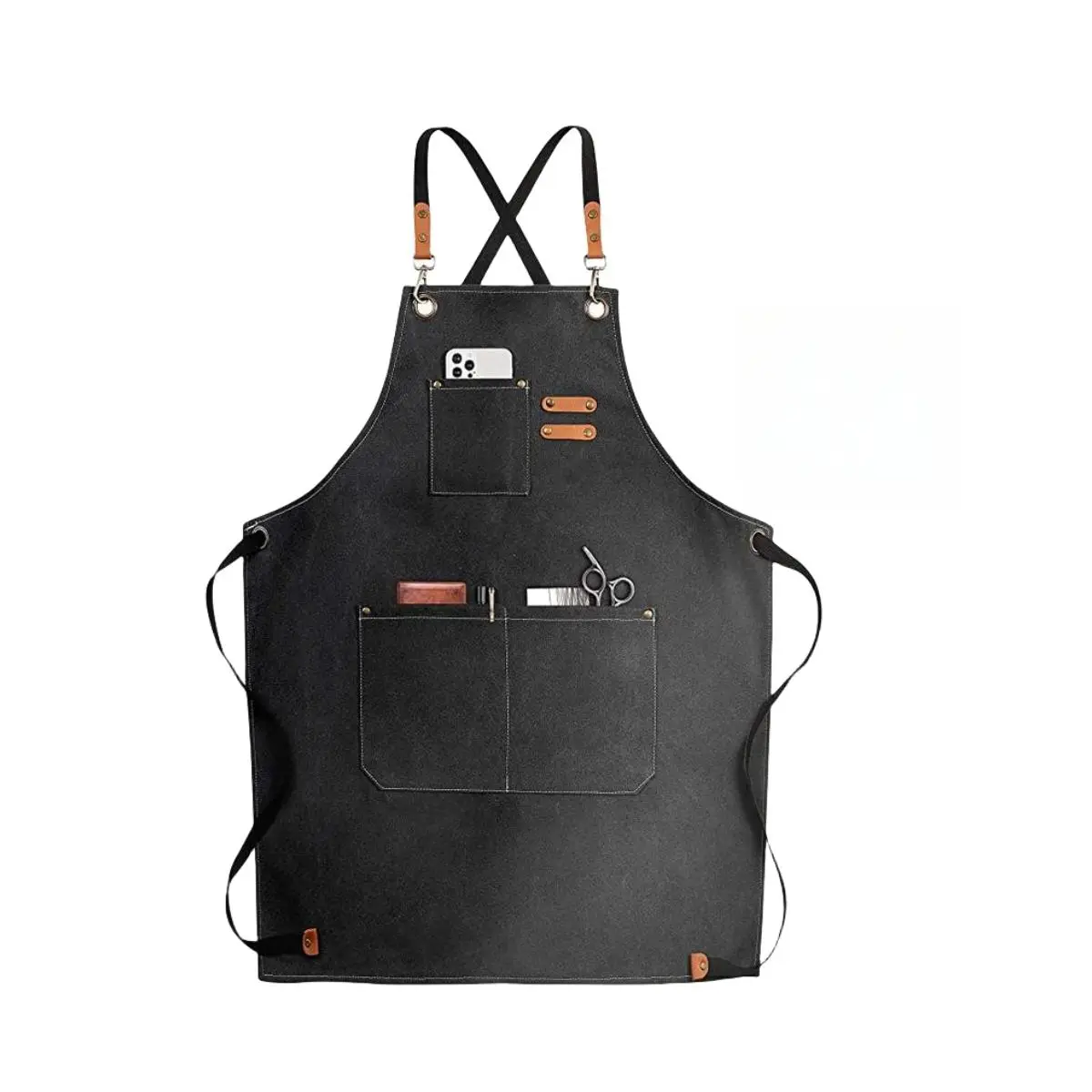 Unisex Chef Apron Made of Thick Canvas Fabric, Large Tool Pockets Design, Durable & Comfortable Kitchen Restaurant Coffee Shop Use
