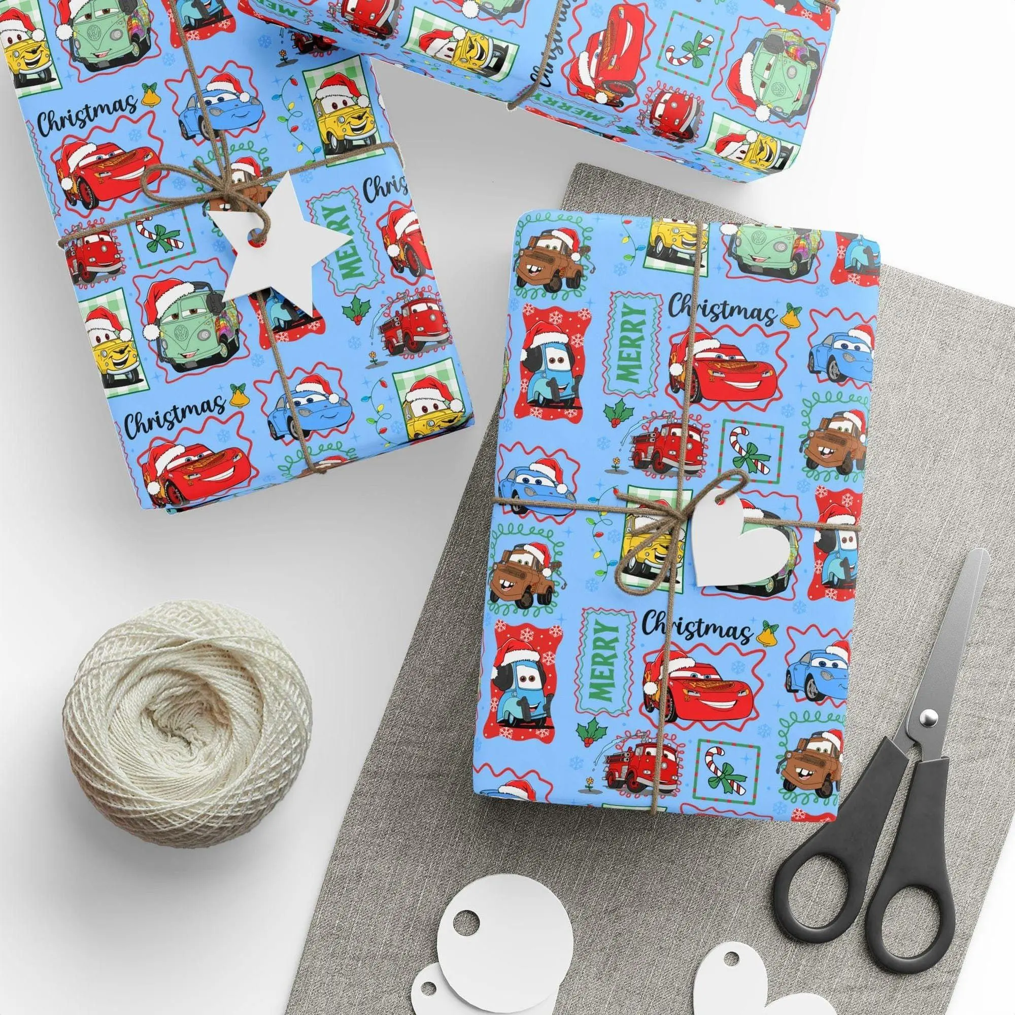 Cars Christmas Wrapping Paper, Kids Christmas Gift Wrap, Lightning McQ Wrapping Paper, Pix.ar Gift Wrap Sheets, Holiday Packaging