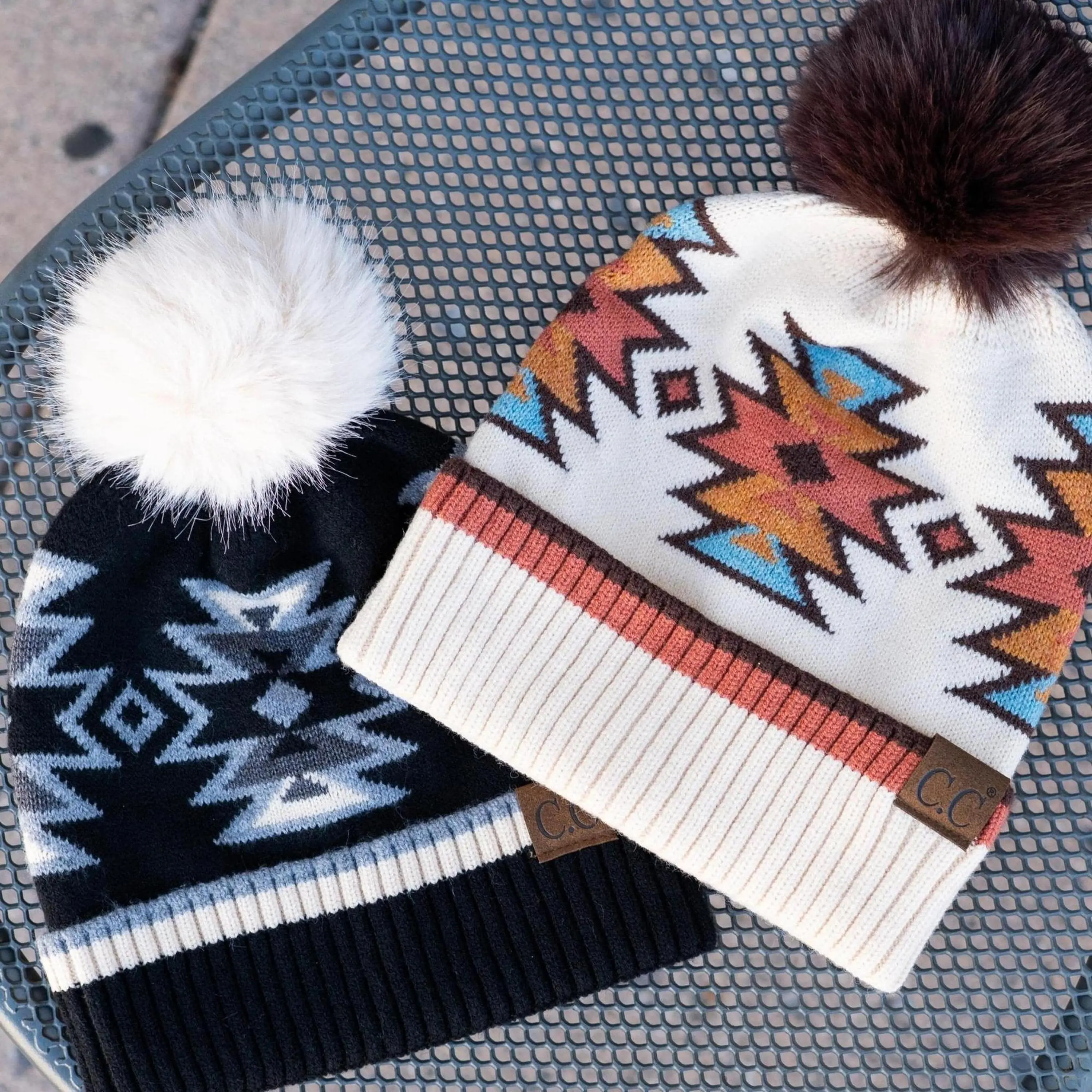 CC South Western Pattern Pom Beanie | Adult Teen One Size Beanie