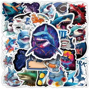 60 pack of shark themed stickers and decals. Waterproof.  No Duplicates.