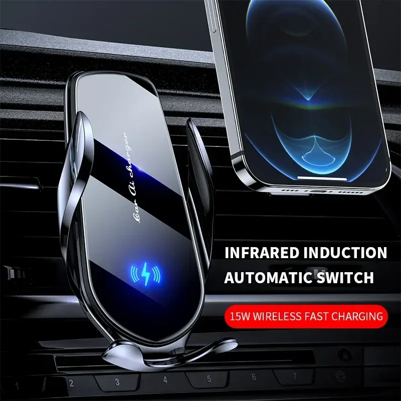 Wireless Charger Air Vent Car Phone Holder Mount 15W Fast Charging Station Car Bracket For iPhone  Samsung Adapter Adjustable Automatic Cable Clip Device Magnetic Protection Smartphone Cellphone fast charger phone Black Electronic car accessory