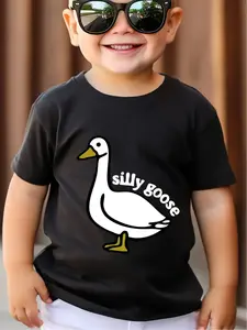 Boys' Cotton T-Shirt with Silly Goose Lettering Pattern Printed for Comfortable And Casual Round Neck Short Sleeves