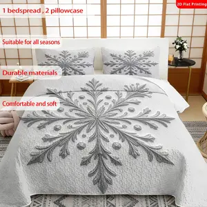 Luxury Snowflake Print Decorative Bedding Set, 3-Piece Includes 1 bedspread & 2 Pillowcases, Twin Size, Ideal Gift for Loved Ones