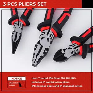 3-Piece Pliers Set 8-Inch Wire Cutters 6-Inch Needle-Nose Pliers & Diagonal Pliers Electrician Tools for DIY Home Projects