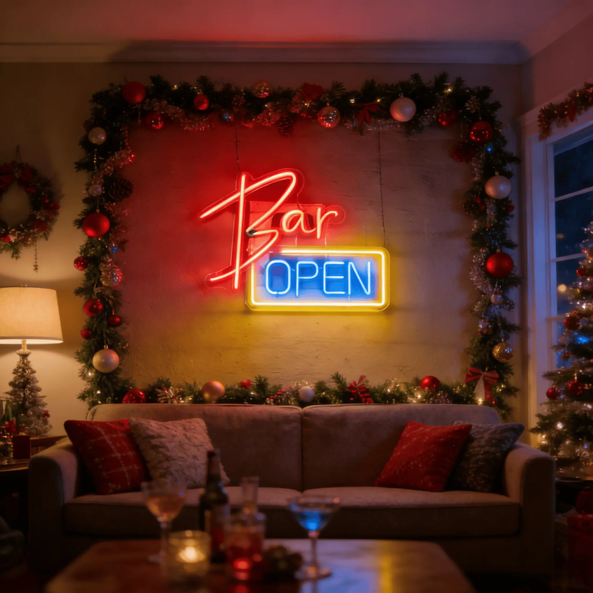 Contemporary Colorful LED Bar Open Neon Sign - Plastic Colorful LED String Decorative Lights with Switch On/Off, Ambient Glow Interior Decor for Bar, Man Cave