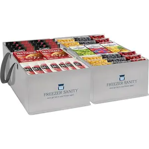 Chest Freezer Organizer Bins, Stackable Organizers, Deep Freezer Dividers, Handles,, Waterproof (2 Pack Large 19x14x9)