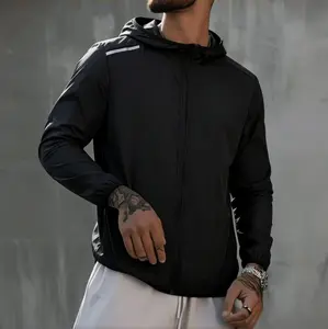 Men’s Summer Outdoor Hooded Sun-Protective Jacket — Comfortable, Skin-Friendly, Soft, Black Long-Sleeve Lightweight Breathable Coat