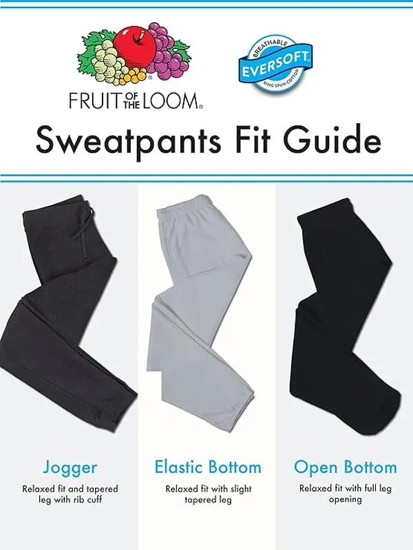 Fruit of the Loom Men's Eversoft Fleece Open Bottom Sweatpants with Pockets, Relaxed Fit, Moisture Wicking, Breathable