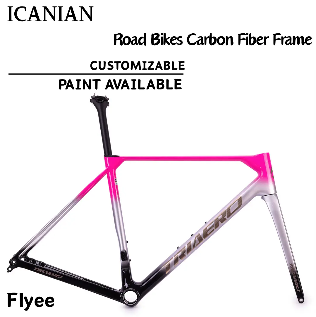 Lightweight Toray Carbon Road Bike Frame for Racing, Glossy Dark Red Custom Painting, T47 BB with Internal Cable Routing, Disc Brake Compatible, Sizes 47-57cm, Race Bikes, Carbon Fiber, T47 Bb Dropouts, 47/50/52/54/57Cm, Internal Cables, Components & Part