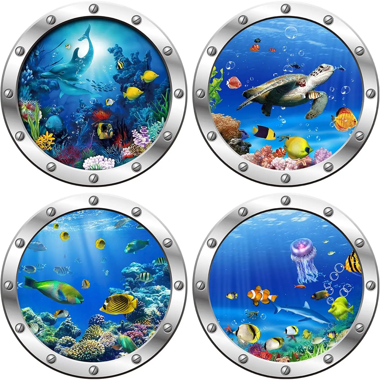 4 PCS Removable 3D Under The Sea Nature Scenery Wall Decals Animals Wall Sticker Home Wall Art Decor for Bathroom Bedroom Door Nursery Room Includ Sea Turtles Dolphins Sea Lions Coral - Home Improvement Decorative Ornaments