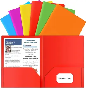 Back to School Plastic Folders with Pockets, 6 Color Heavy Duty Two Pocket Folder Business Card Holder for Office High School