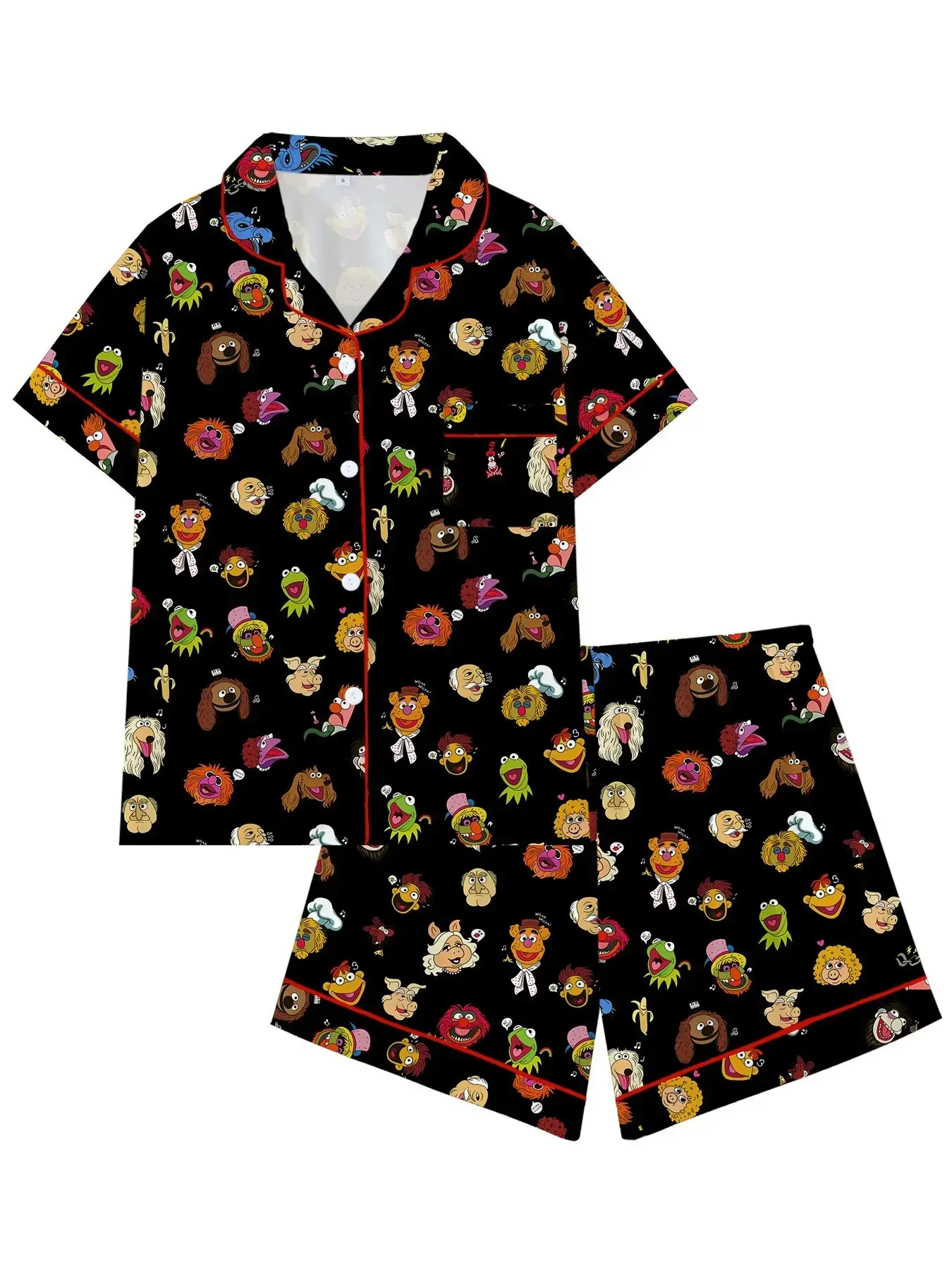 Kawaii Anime Inspired Pajama Set for Women, Cute Cartoon Fish Girl Print, Summer Short Sleeve 2 Piece Sleepwear, Adorable Loungewear Gift
