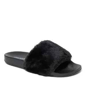 EcoCozy Women's Sustainable Faux Shearling Slide Sandal - Black Size 7