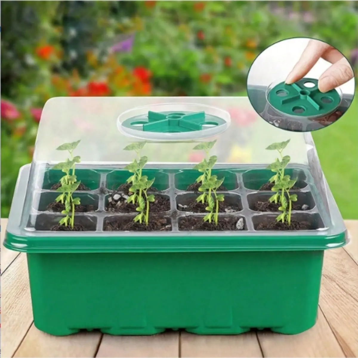 12-Cell Seedling Tray for Gardening, Includes Lid, Insulation Layer, Moisture Retention Board, Optimizes Germination, Ideal for Plant Lovers, Greenhouse, Planting Trays