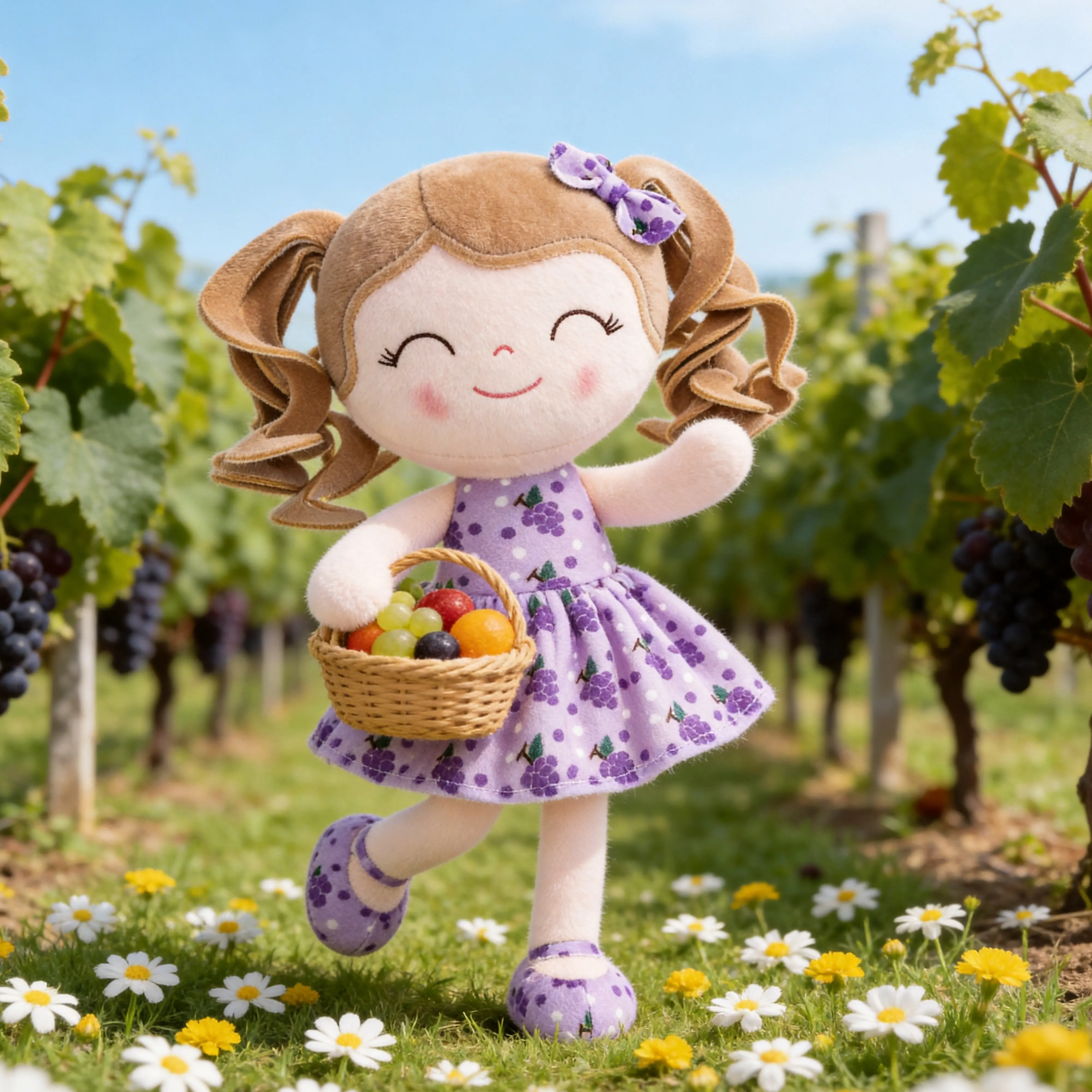 Gloveleya Grape-Themed Plush Doll, Stuffed Animal with Easy-Clean Plush Surface, Soft-for-Skin Cute Doll, Toddler & Kid Birthday Gift, Collectible Toy for Girls