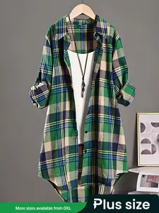 Women's Plaid Print Long Sleeve Shirt, Classic Vintage Casual Style, Spring Summer Daily Commute, Fashionable and Practical