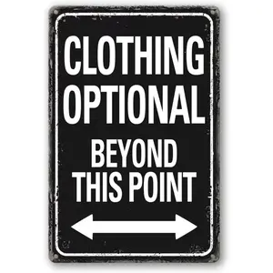 Clothing Optional Beyond This Point Sign Vintage Metal Tin Signs Man Cave Decor Bar Signs Wall Decor For Room Gifts For Men Black Sign 12 X 8 Inch Home Decoration Decorative