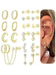 20 Pcs Small Gold Earrings for Women Hypoallergenic 20G Surgical Stainless Steel Flat Back Stud Earrings Dainty Stackable Earring Stacks Hoop Cartilage Earring Sets for Multiple Piercing Earrings with Flat Backs