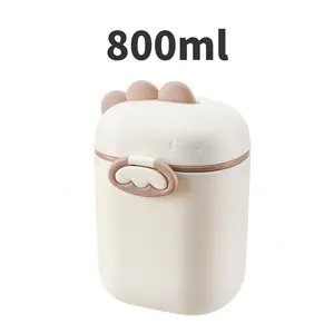 1-piece Cartoon Milk Powder Container, Dinosaur Theme Milk Powder Container, Plastic Milk Container, Baby Travel Essential, Kitchen Storage Box, Baby Food Container, Material: PP, Features an individual spoon compartment, handle, compact desig
