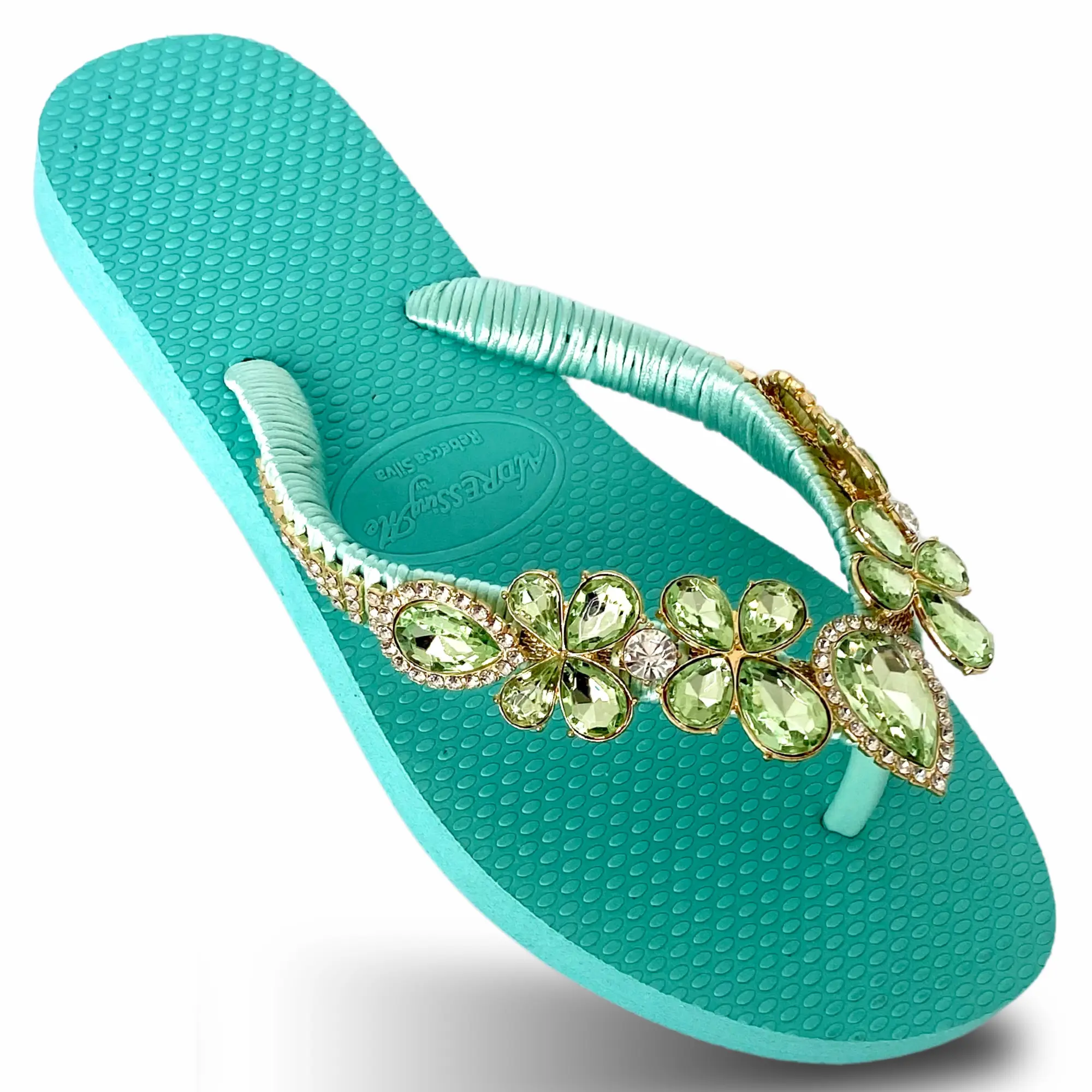 AdDRESSingMe Luxurious Flip Flops With Rhinestones Walking Shoes Women Footwear Summer Flipflop Sandal Light Green Flip Flop Light Green Sandals Teal Flip flop Teal Sandals Girl High-Quality Handcrafted