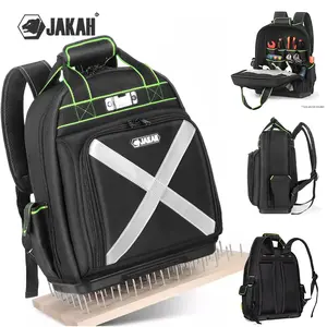 Jakah Tool Backpack with Plastic Bottom Storage Container, Tool Bag Organizer, Tool Organizing Bag, Professional Electrician Portable Full Set Tool Organizer Jk-161