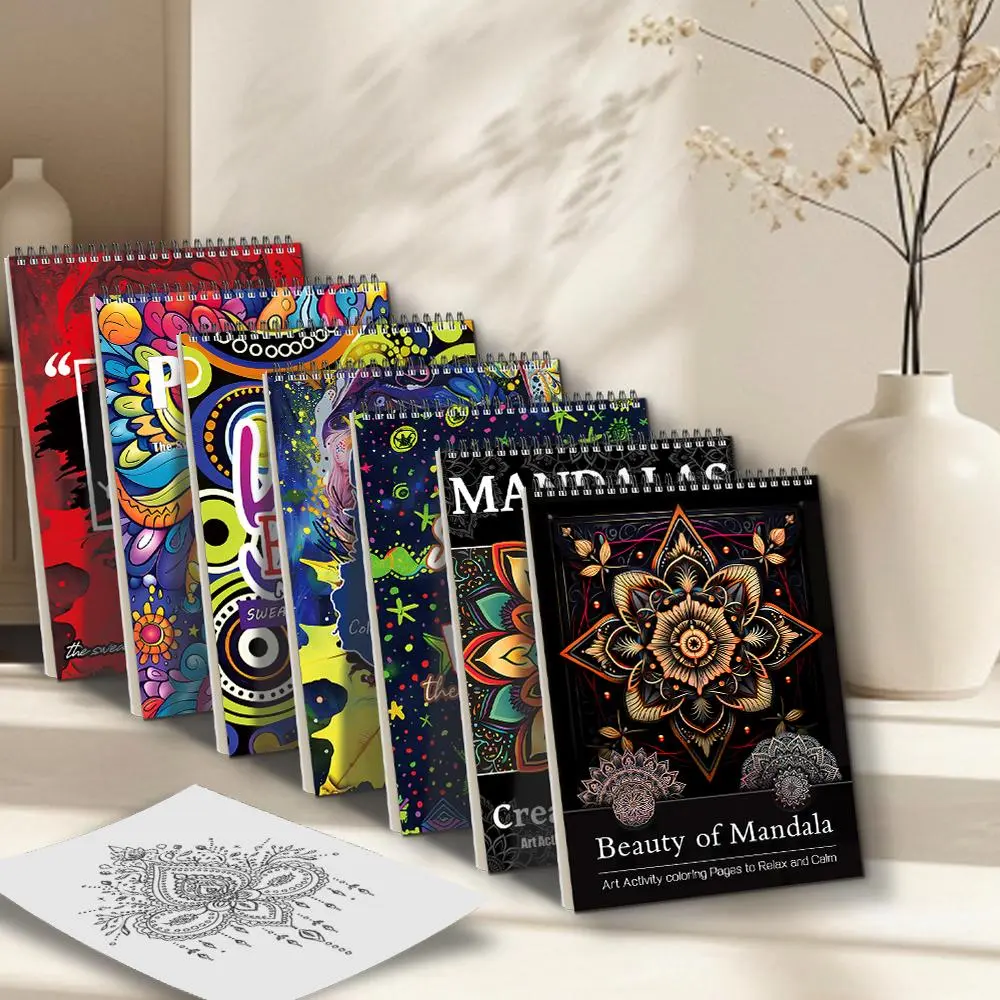 Mandala Pattern Coloring Book, 7 Counts/set Stress Relief Art Therapy Coloring Book, Relaxation Coloring Activities, Artistic Expression Coloring, Artistic Mandala Coloring Pages, Activity Book