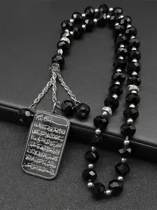 Stainless Steel Arabic Medal Crystal Beaded Bracelet, Handheld Counting Prayer Beads, Elegant Pearl String Jewelry