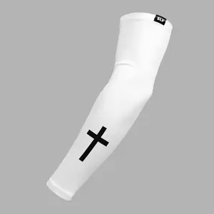 SLEEFS Faith Cross White Arm Sleeve - Compression & Comfort Remastered for Adult & Youth - Nylon Spandex Blend - UVA UVB Protection - Machine Washable