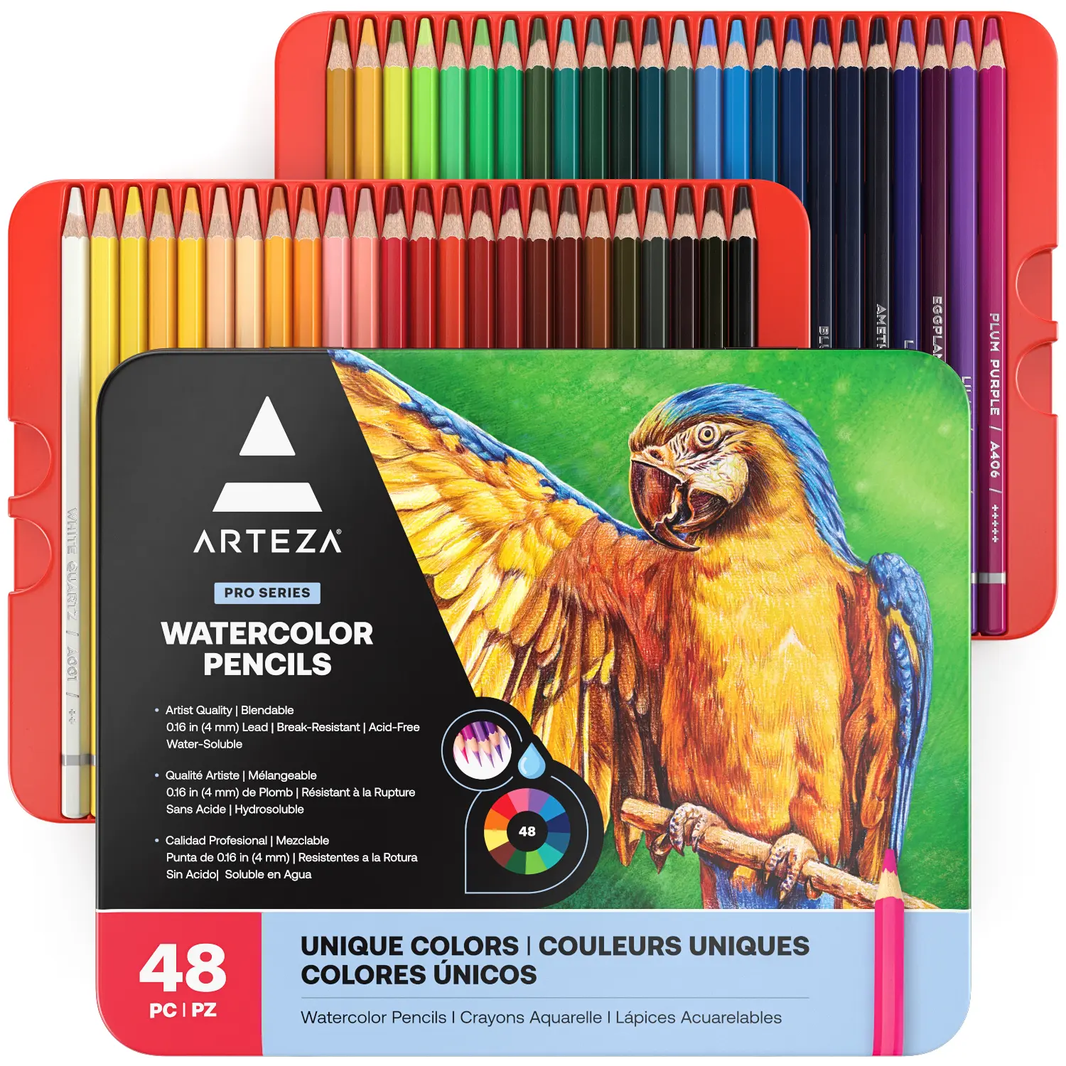 Arteza® Expert Watercolor Pencils Set - 48 pc ARTZ-2846, Bright Pigmented Shades, Wet/Dry Use, Durable Storage Tin, Certified Safety, Quality DIY Painting Supplies, for All-Level Artists & DIY Projects