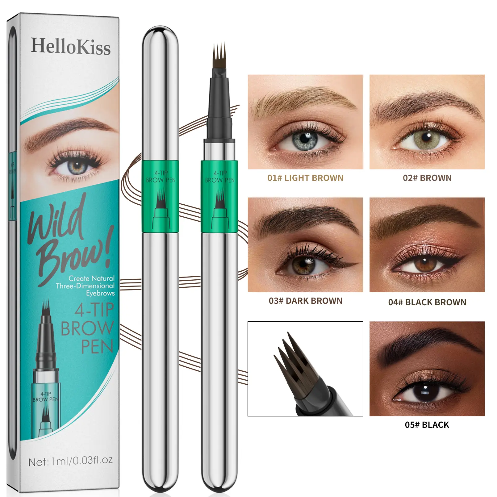 4 Tip Microblade Eyebrow Pen Waterproof, Fine Fork Brow Pencil for Creating Realistic Hair Strokes, Natural Feathered Eyebrows, Long Wear Smudge Resistant Makeup Tool for Daily Routine, Work and Casual Outings