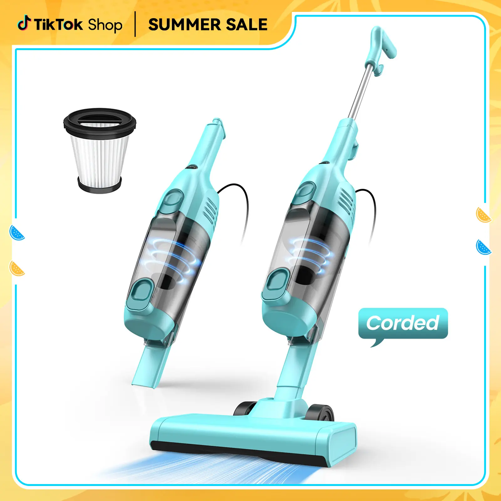 INSE R6X Aspiradora Escoba con Cable 600W 15KPa, Ultraligera sin Bolsa, 3 en 1 de Mano para Hogar, Alfombra, Suelo Duro, Pelo de Mascotas y Coche Amarillo Upright Vacuums pet lovers Summer Sale