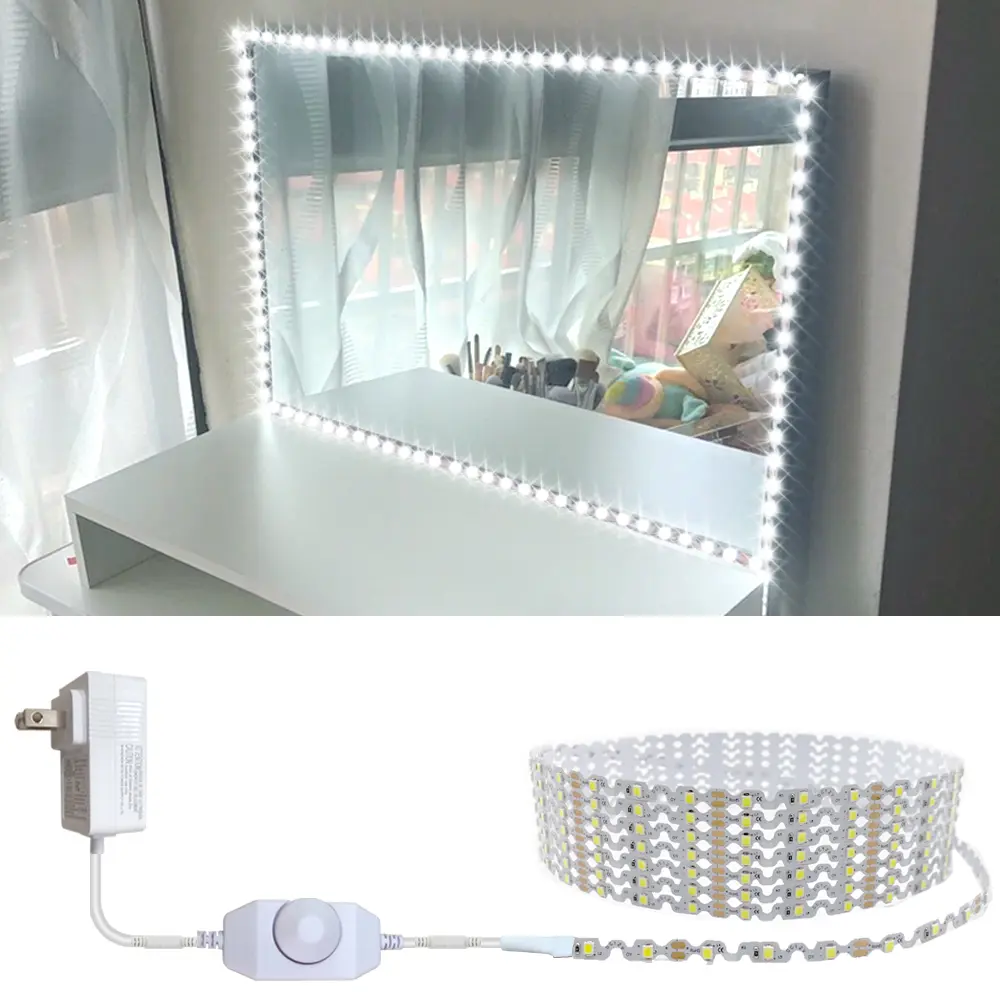 13ft/4M Led Vanity Mirror Lights Kit Bendable NO Need to Cut Vanity Make-up Mirror Cloakroom Adjustable Flexible Strip Light Table Set with Dimmer and Power Supply