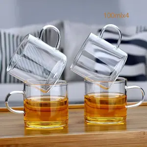 4pcs Glass Tea Cup Set, 100ML Per Cup, Elegant Heat Resistant Design, Perfect for Brewing, High Aesthetic Value, Ideal Gift for Loved Ones, Glass Drinking Cup, Drinkware Cup